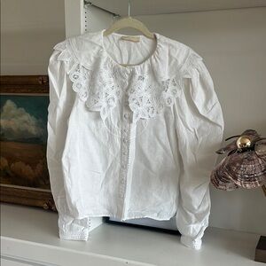 Ulla Johnson White Lace Collar Blouse with puff sleeves 6